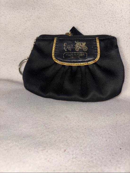 Coach Handbags - Coach Black Satin Coin Pouch with Gold Accents